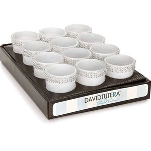 NEW- 12 White Opaque Votive Cups w/ Silver…